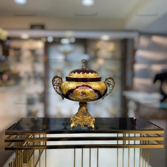 شکلات‌خوری طلاکوب دوپوسته هارتز مدل 6018 قرمز با کریستال دوپوسته و طلاکاری ۱۲ عیار