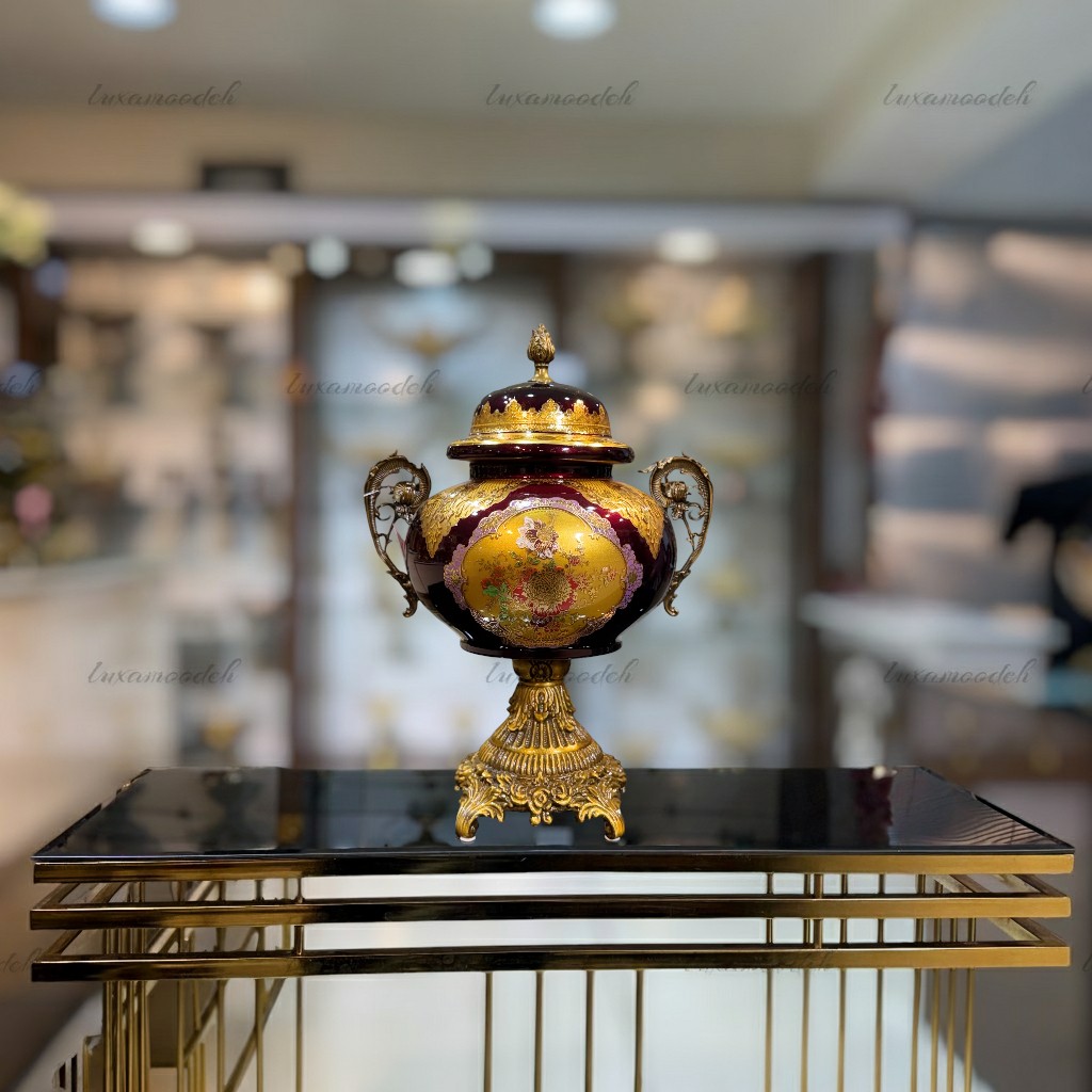 شکلات‌خوری طلاکوب دوپوسته هارتز مدل 6099 قرمز با کریستال دوپوسته و طلاکاری ۱۲ عیار