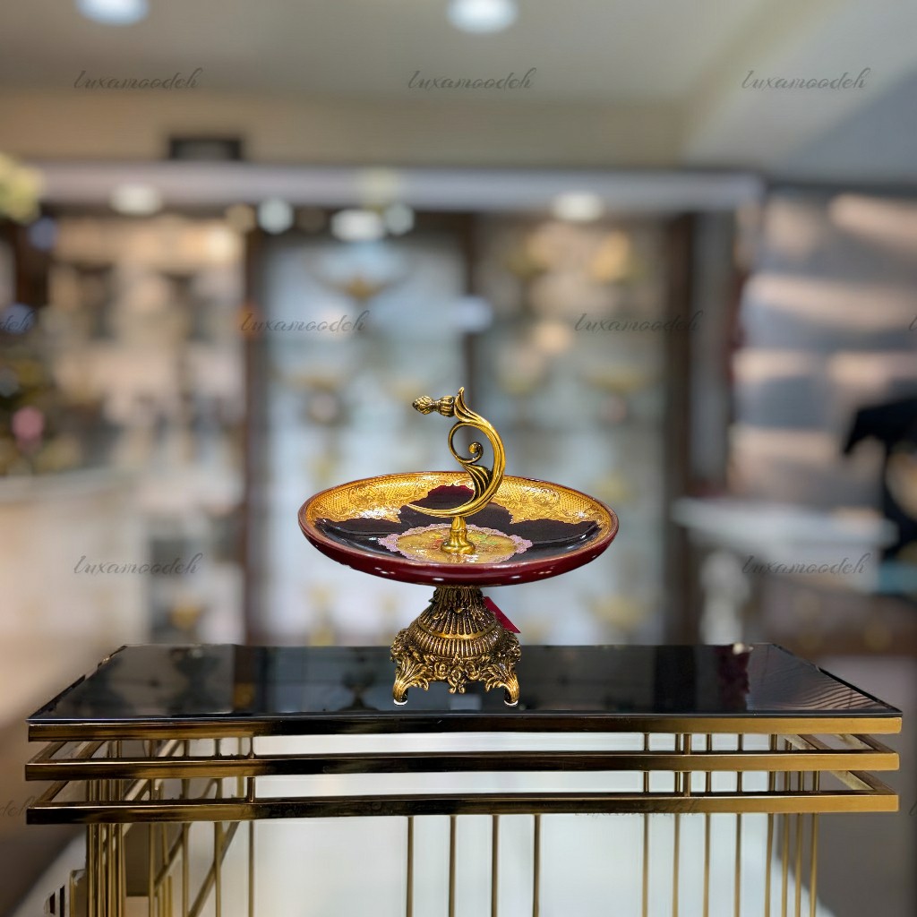 شیرینی‌خوری طلاکوب دوپوسته هارتز قرمز با کریستال دوپوسته و طلاکاری ۱۲ عیار