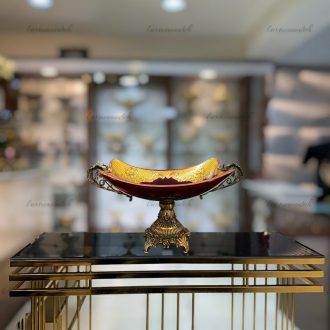 میوه‌خوری طلاکوب دوپوسته هارتز قرمز با کریستال دوپوسته و طلاکاری ۱۲ عیار