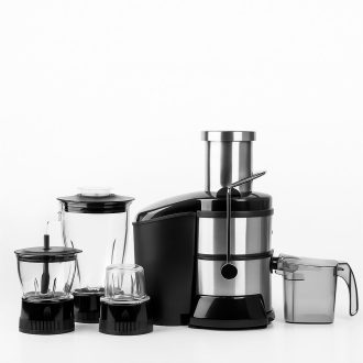 آبمیوه‌گیری چهارکاره نانیوا مدل NJ-18 با بدنه استیل و مشکی