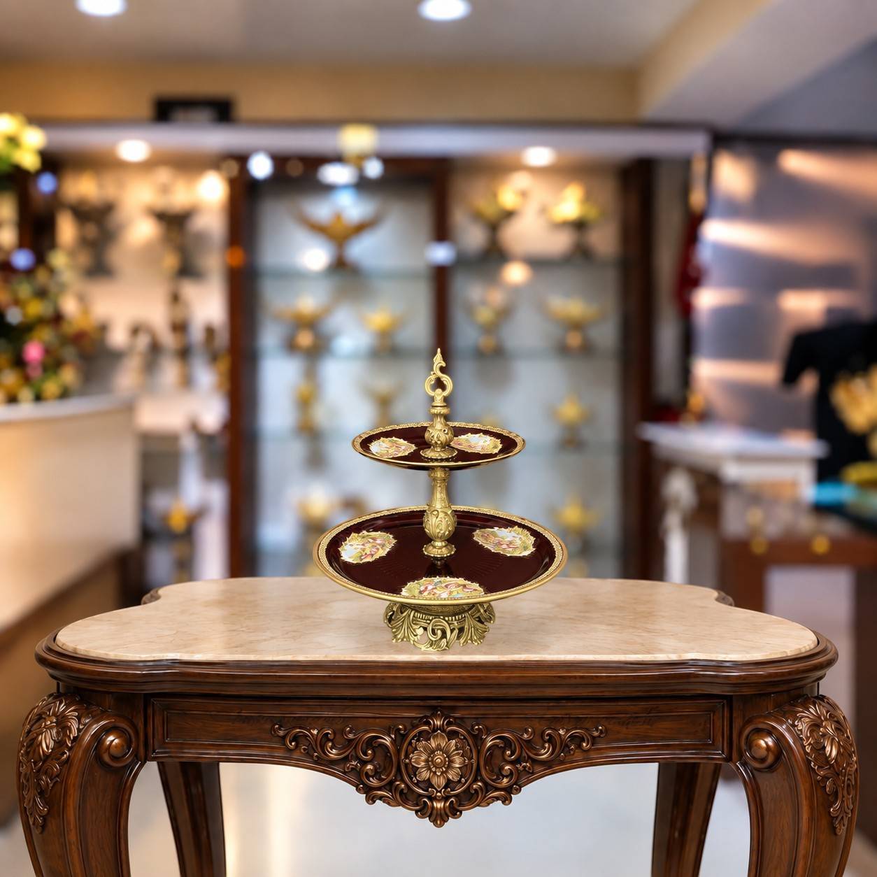 2-Tier-SweetPastry-Stand-Model-227-Crimson شیرینی خوری ۲ طبقه مدل ۲۲۷ زرشکی