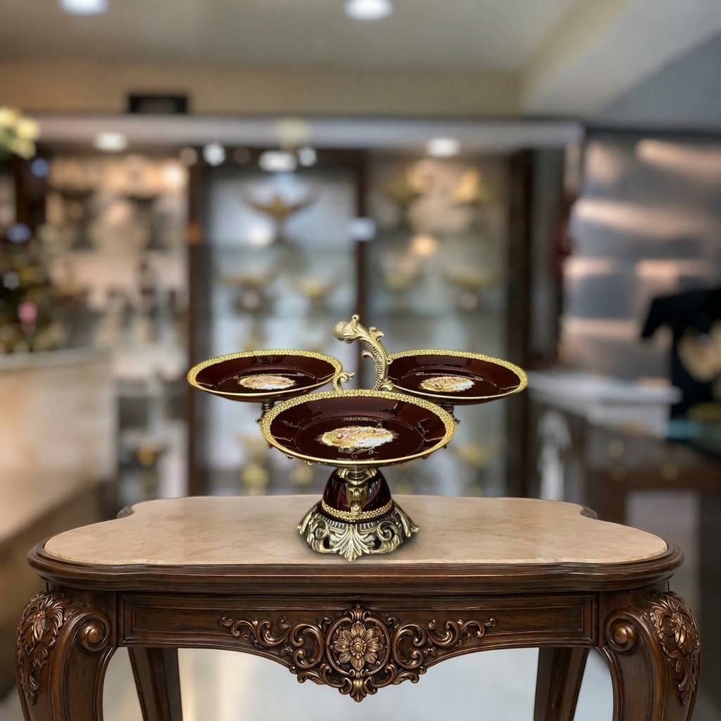 Crimson-Model-226-Three-Piece-Small-Plate-Centerpiece-Set سنترپیس سه پیش دستی مدل 226 زرشکی