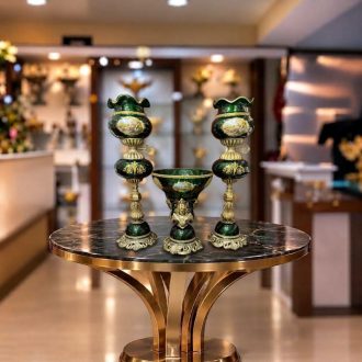 ست شمعدان لب چین فیتیله و میوه خوری سبز