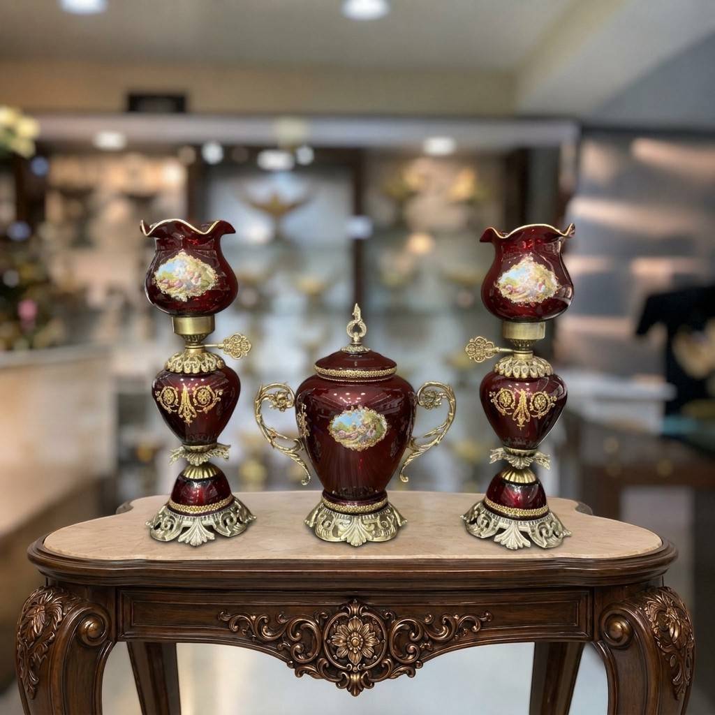 ست شمعدان لب چین فیتیله و شکلات خوری گلابی مدل 209281